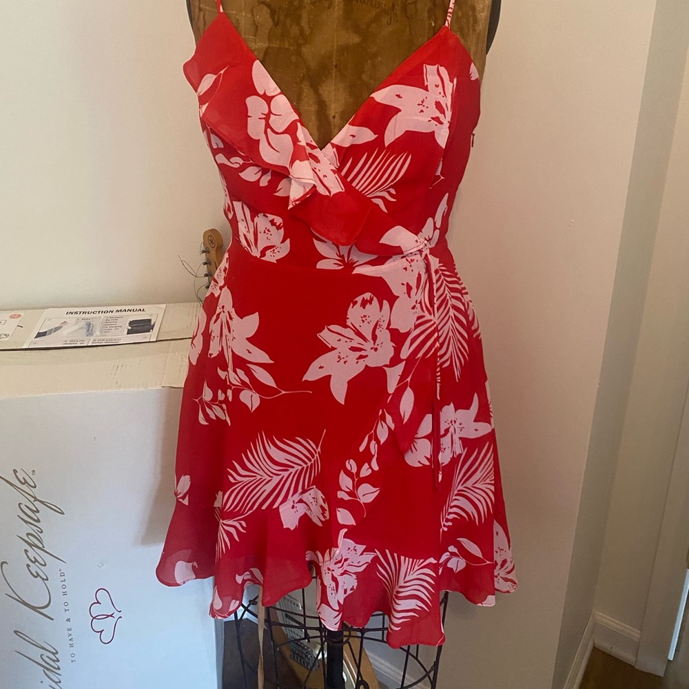 LuLus Red and White Sun dress size L